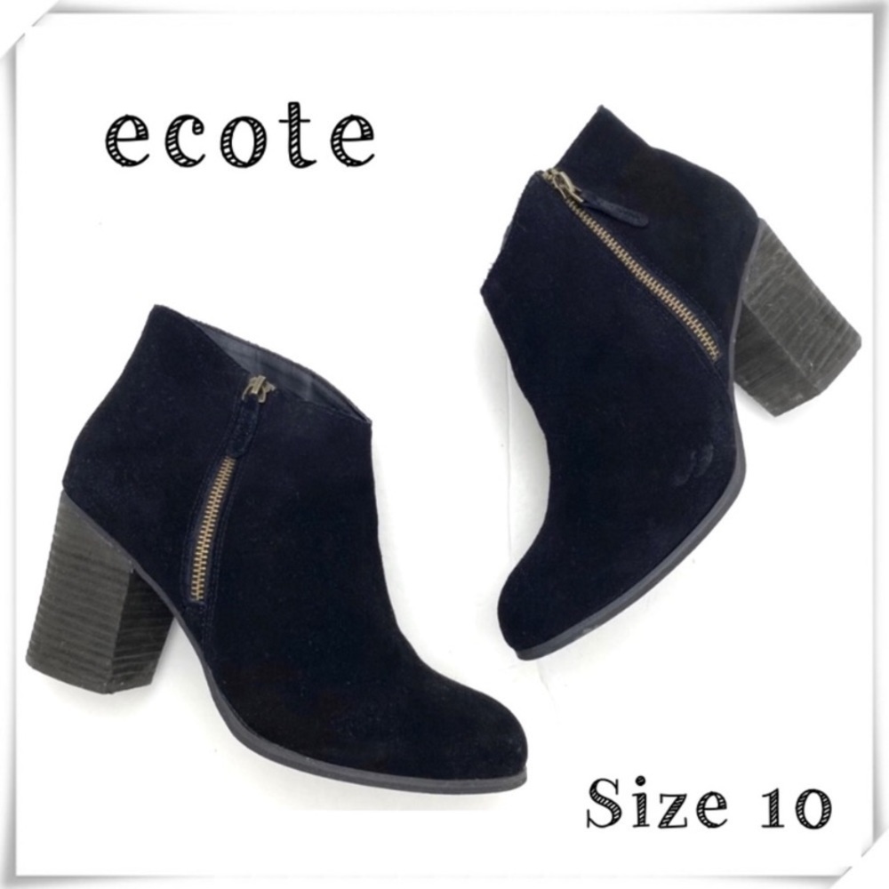 Ecote Suede Chelsea Ankle Block Heel Bootie in Black Size 10